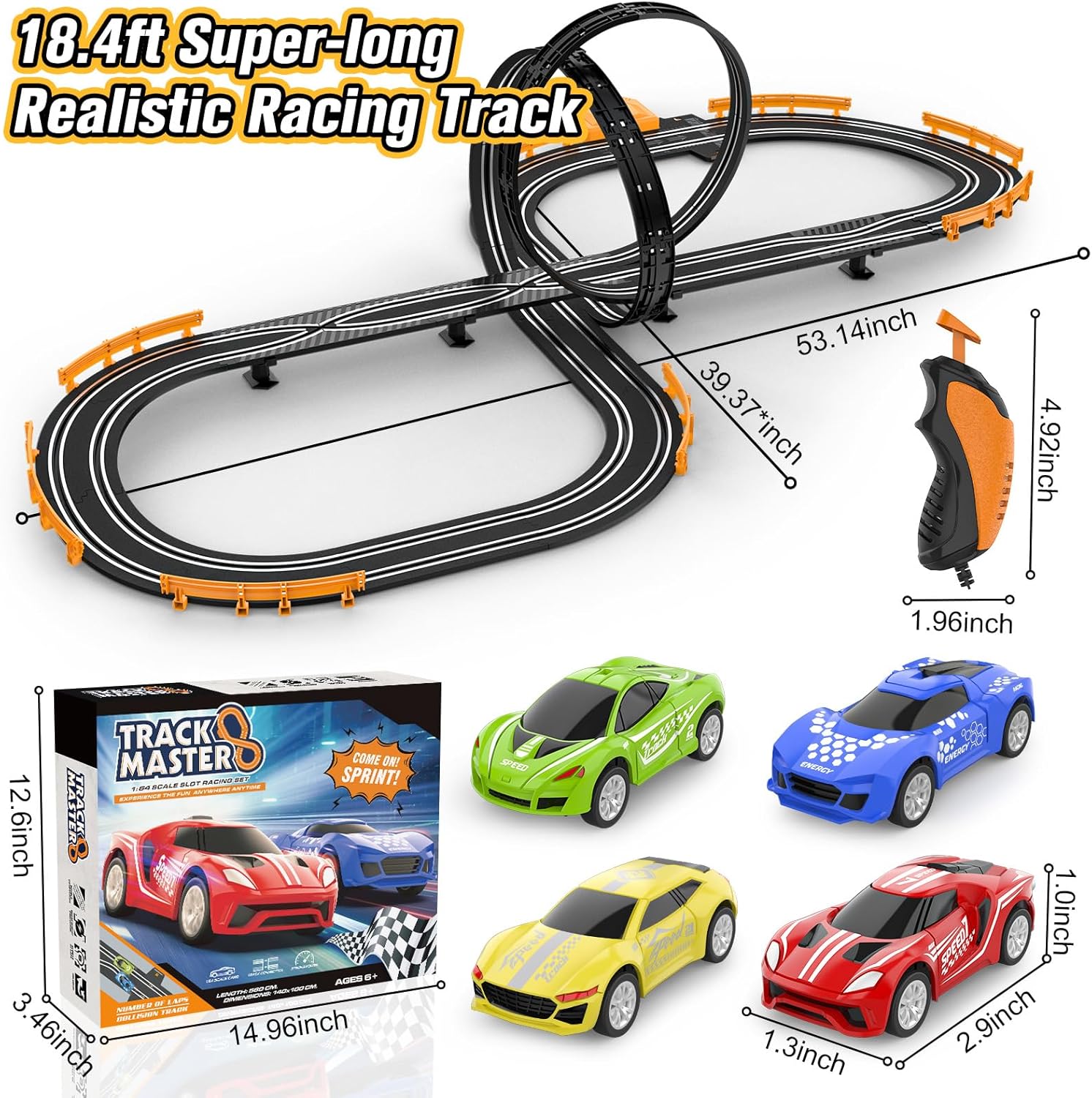 Slot-Car-Race-Track-Sets for Boys Kids, Battery or Electric Race Car Track with 4 High-Speed Slot Cars, Dual Racing Game 2 Hand Controllers Circular Overpass Track, Toys Gifts for 6-8 8-12 Boys Girls 24hrsmart